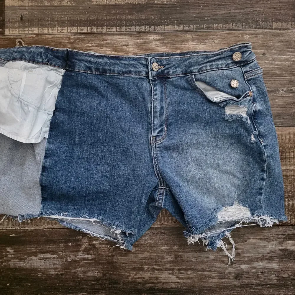 Judy Blue Factory Distressed Denim Asymmetrical Wrap Skort Size Large